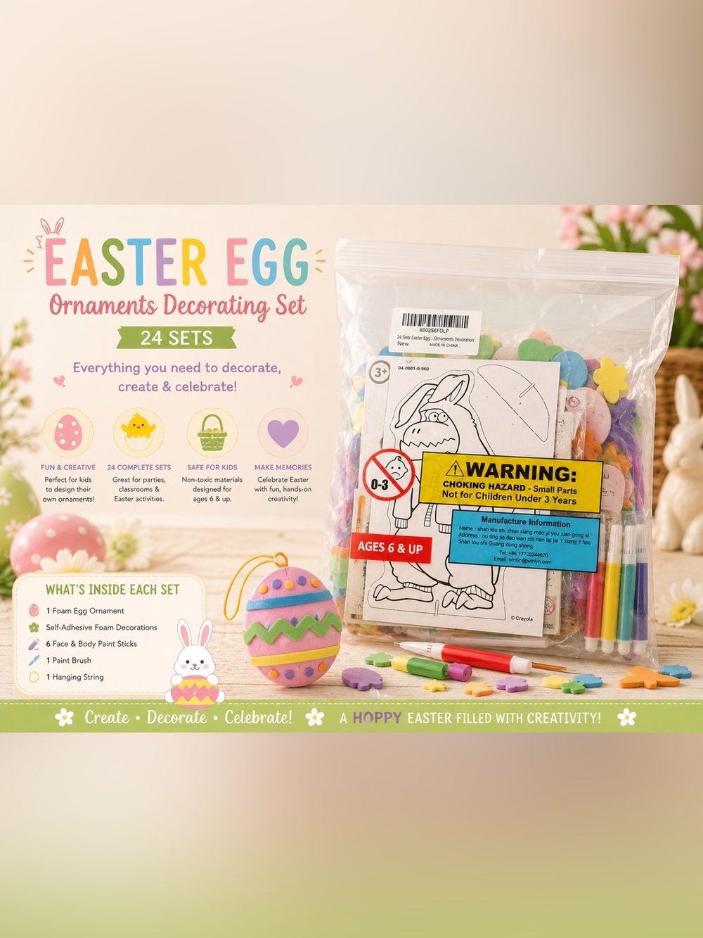 Zara Pastel Multi-Color Easter Egg Ornaments Decorating Kit